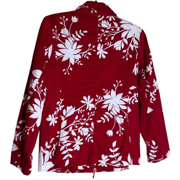 Susan Graver Full Zip Jacket Blazer Womens XS Red Floral Long Sleeve Embellished - Picture 2 of 15